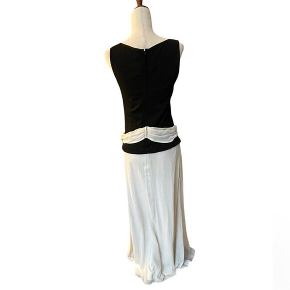 Vintage Tadashi Shoji formal black and cream long sleeveless dress size 10 - Picture 3 of 5
